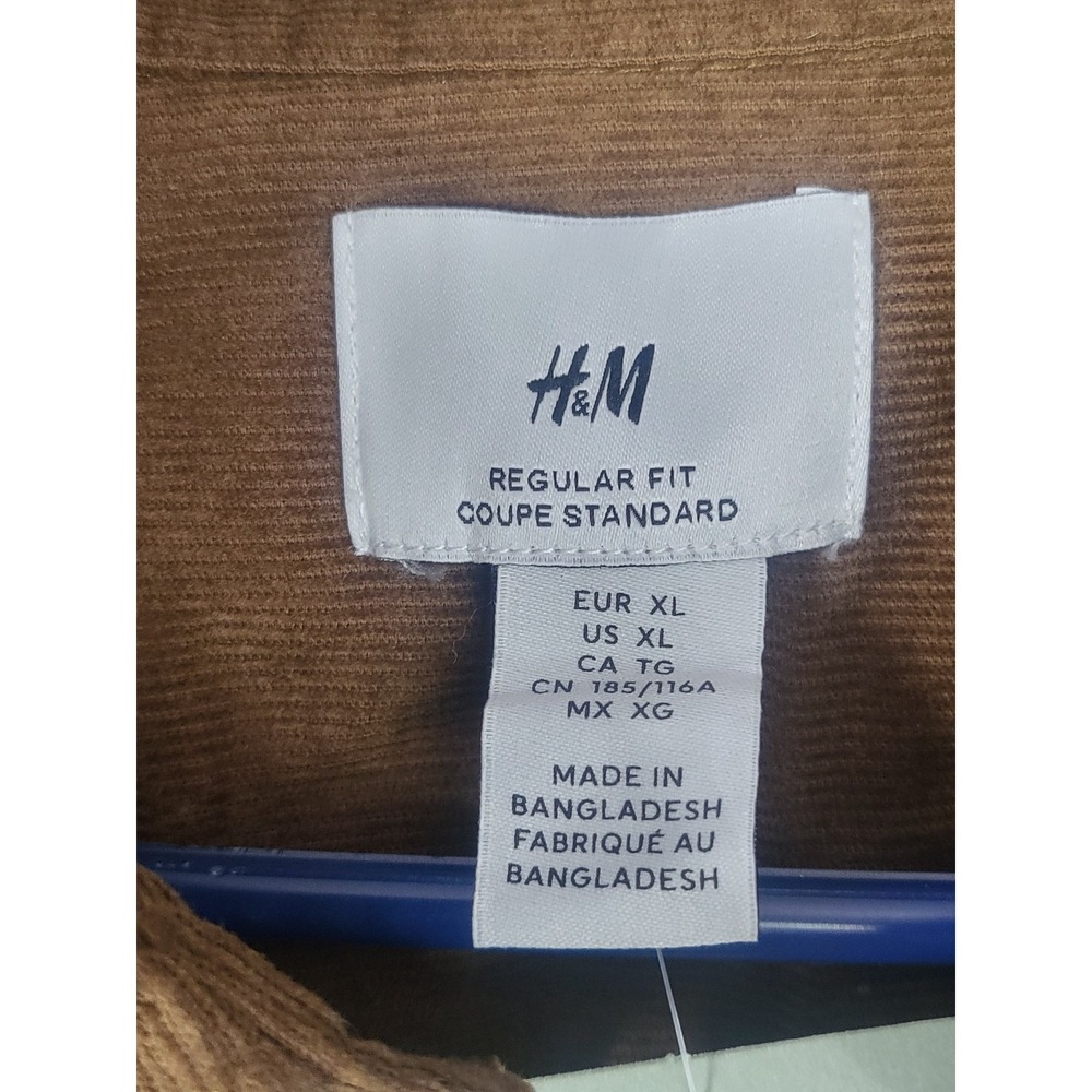 NWT HM Corduroy Shirt Mens XL Brown‎ Button Down Long Sleeve Casual Regular Fit - Picture 6 of 11